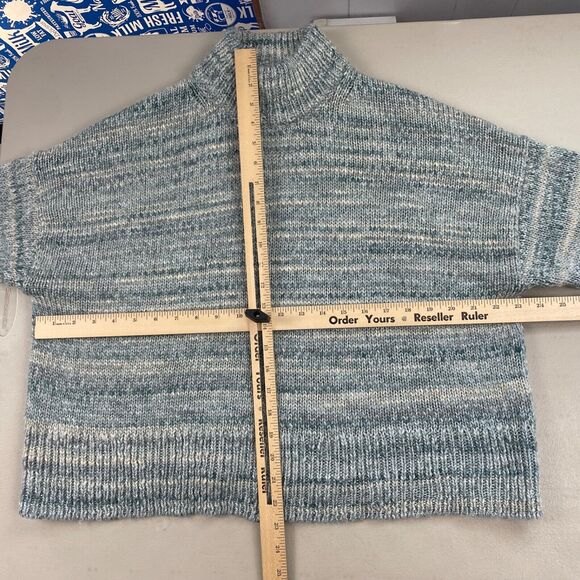 J Crew Chunky Wool Sweater Womens Small Blue Marled High Neck Boxy Crop Oversize - Picture 6 of 13